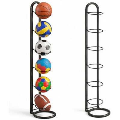 TFSZE 6 níveis prateleira de armazenamento de bolas, suporte bola basquetebol vertical, removível suporte para bola de futebol suporte de bola de metal para basquetebol futebol rugby voleibol TFSZE 6 níveis prateleira de armazenamento de bolas, suporte bola basquetebol vertical, removível suporte para bola de futebol suporte de bola de metal para basquetebol futebol rugby voleibol