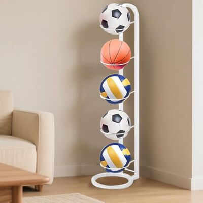 Kleemeiero Suporte para bolas de basquetebol, suporte bola basquetebol vertical de 5 níveis, prateleira de bolas de metal, prateleira de armazenamento de bolas para basquetebol, futebol e voleibol Kleemeiero Suporte para bolas de basquetebol, suporte bola basquetebol vertical de 5 níveis, prateleira de bolas de metal, prateleira de armazenamento de bolas para basquetebol, futebol e voleibol