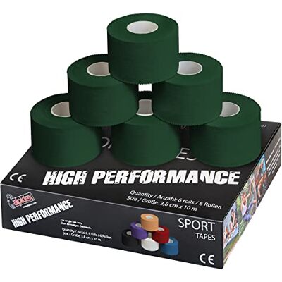 ALPIDEX 6 x fita adesiva desportiva 3,8 cm x 10 m Sport Tape 100 % algodão elástico basquetebol futebol voleibol escalada, cor: verde ALPIDEX 6 x fita adesiva desportiva 3,8 cm x 10 m Sport Tape 100 % algodão elástico basquetebol futebol voleibol escalada, cor: verde