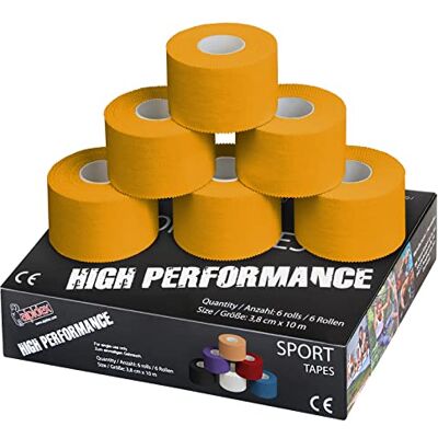 ALPIDEX 6 x fita adesiva desportiva 3,8 cm x 10 m Sport Tape 100 % algodão elástico basquetebol futebol voleibol escalada, cor: amarelo ALPIDEX 6 x fita adesiva desportiva 3,8 cm x 10 m Sport Tape 100 % algodão elástico basquetebol futebol voleibol escalada, cor: amarelo