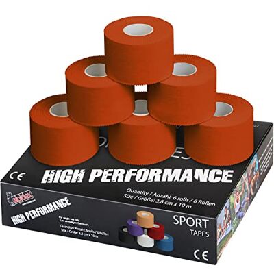 ALPIDEX 6 x fita adesiva desportiva 3,8 cm x 10 m Sport Tape 100 % algodão elástico basquetebol futebol voleibol escalada, cor: laranja ALPIDEX 6 x fita adesiva desportiva 3,8 cm x 10 m Sport Tape 100 % algodão elástico basquetebol futebol voleibol escalada, cor: laranja
