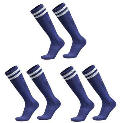 SKHAOVS 3 pares meias de futebol azul-marinho, meias compridas de futebol basquetebol Rugby Hockey ténis, meias desportivas até ao joelho para meninos e meninas dos 5 aos 12 anos SKHAOVS 3 pares meias de futebol azul-marinho, meias compridas de futebol basquetebol Rugby Hockey ténis, meias desportivas até ao joelho para meninos e meninas dos 5 aos 12 anos
