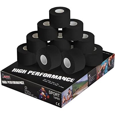 ALPIDEX 12 x Fita Adesiva Desportiva 3,8 cm x 10 m Diferentes Cores Sport Tape 100% Algodão Inelástica Andebol Futebol Voleibol Escalada, Cor: preto ALPIDEX 12 x Fita Adesiva Desportiva 3,8 cm x 10 m Diferentes Cores Sport Tape 100% Algodão Inelástica Andebol Futebol Voleibol Escalada, Cor: preto