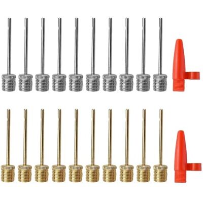 Bjotfhy 20 peças agulhas de bomba para balas, agulhas de insuflação de aço inoxidável e latão, com 2 bicos de plástico, para futebol, basquetebol, voleibol, rugby Bjotfhy 20 peças agulhas de bomba para balas, agulhas de insuflação de aço inoxidável e latão, com 2 bicos de plástico, para futebol, basquetebol, voleibol, rugby