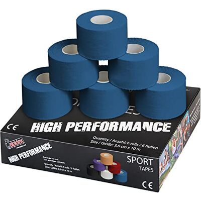 ALPIDEX 6 x fita adesiva desportiva 3,8 cm x 10 m Sport Tape 100% algodão inelástica andebol futebol voleibol escalada, cor: azul ALPIDEX 6 x fita adesiva desportiva 3,8 cm x 10 m Sport Tape 100% algodão inelástica andebol futebol voleibol escalada, cor: azul