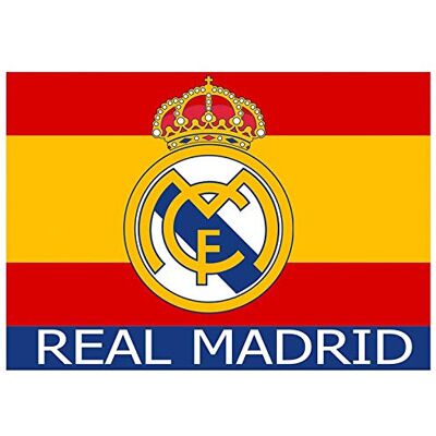 Real Madrid Bandeira do número 6 sobre fundo bandeira de Espanha produto licenciado medidas 150 x 100 cm. 100% poliéster Real Madrid Bandeira do número 6 sobre fundo bandeira de Espanha produto licenciado medidas 150 x 100 cm. 100% poliéster