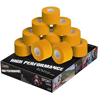 ALPIDEX 12 x Fita Adesiva Desportiva 3,8 cm x 10 m Diferentes Cores Sport Tape 100% Algodão Inelástica Andebol Futebol Voleibol Escalada, Cor: amarelo ALPIDEX 12 x Fita Adesiva Desportiva 3,8 cm x 10 m Diferentes Cores Sport Tape 100% Algodão Inelástica Andebol Futebol Voleibol Escalada, Cor: amarelo