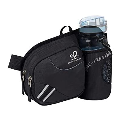 Waterfly Bolsa de cintura para corrida desportiva homem mulher com suporte para garrafas bolsa de cintura para correr caminhadas, Preto, Médio Waterfly Bolsa de cintura para corrida desportiva homem mulher com suporte para garrafas bolsa de cintura para correr caminhadas, Preto, Médio