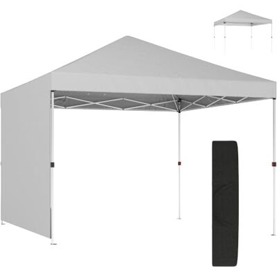 Outsunny Tenda dobrável 3 x 3 m, pop-up com parede lateral, UPF50, branco Gazebo de jardim, empurrão central, altura ajustável, bolsa de transporte, gazebo para campismo, exterior Outsunny Tenda dobrável 3 x 3 m, pop-up com parede lateral, UPF50, branco Gazebo de jardim, empurrão central, altura ajustável, bolsa de transporte, gazebo para campismo, exterior