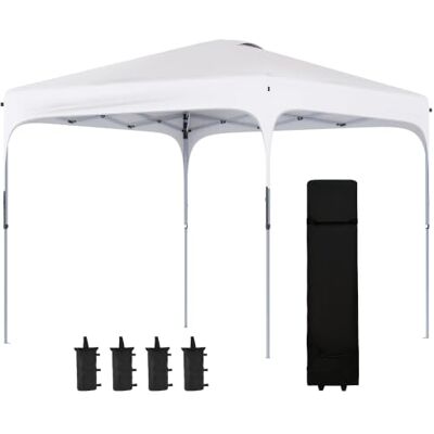 Outsunny Tenda dobrável Pop-UP 2,5 x 2,5 x 2,68 m UV50 branco Tenda de jardim, ajustável em altura, com 4 sacos de areia e bolsa de transporte, para acampamentos festas pátio Outsunny Tenda dobrável Pop-UP 2,5 x 2,5 x 2,68 m UV50 branco Tenda de jardim, ajustável em altura, com 4 sacos de areia e bolsa de transporte, para acampamentos festas pátio