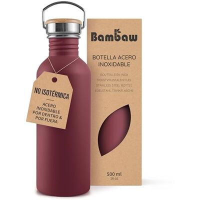 Bambaw Garrafa de água de 16 onças sem isolamento, metal vermelho, aço inoxidável, parede única, à prova de fugas para a escola Bambaw Garrafa de água de 16 onças sem isolamento, metal vermelho, aço inoxidável, parede única, à prova de fugas para a escola