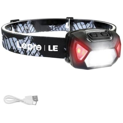Lepro Lanterna frontal LED recarregável 2000lux, lanterna de cabeça USB recarregável D500, 6 modos de luz com luz vermelha, impermeável IPX4, lanterna frontal de cabeça para correr, campismo Lepro Lanterna frontal LED recarregável 2000lux, lanterna de cabeça USB recarregável D500, 6 modos de luz com luz vermelha, impermeável IPX4, lanterna frontal de cabeça para correr, campismo