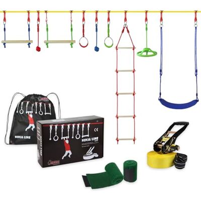ALPIDEX Ninja Crianças Slackline Kids Obstáculos Set Anéis Ginástica Nós Corda Acessórios Escalada Curso Extensível, Estilo: MAX ALPIDEX Ninja Crianças Slackline Kids Obstáculos Set Anéis Ginástica Nós Corda Acessórios Escalada Curso Extensível, Estilo: MAX