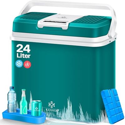 KESSER Geladeira elétrica portátil 24 litros ENFRIA e quente, refrigerador térmico de 12 V e 230 V, mini frigorífico para automóvel e campismo, EEK A++ inclui 2 acumuladores de frio KESSER Geladeira elétrica portátil 24 litros ENFRIA e quente, refrigerador térmico de 12 V e 230 V, mini frigorífico para automóvel e campismo, EEK A++ inclui 2 acumuladores de frio