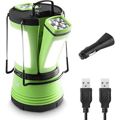 Lepro Candeeiro de campismo LED, 600 lúmen, com 2 tochas removíveis, USB recarregável e com pilhas, lanterna campismo impermeável, luz de trabalho exterior para emergências, caminhadas, pesca e muito Lepro Candeeiro de campismo LED, 600 lúmen, com 2 tochas removíveis, USB recarregável e com pilhas, lanterna campismo impermeável, luz de trabalho exterior para emergências, caminhadas, pesca e muito