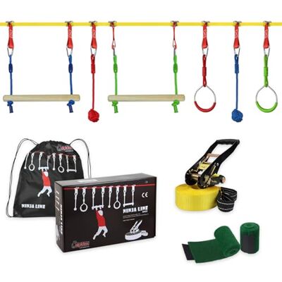 ALPIDEX Ninja Crianças Slackline Kids Obstáculos Set Anéis Ginástica Nós Corda Acessórios Escalada Curso Extensível, Estilo: Básico ALPIDEX Ninja Crianças Slackline Kids Obstáculos Set Anéis Ginástica Nós Corda Acessórios Escalada Curso Extensível, Estilo: Básico