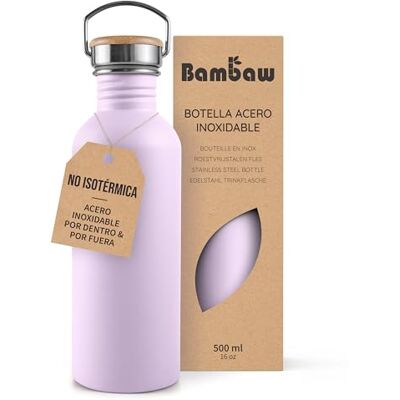 Bambaw Garrafa de água de aço inoxidável 500 ml, não térmica, garrafa de água violeta, garrafa de água para crianças, garrafa de água desportiva, garrafa reutilizável de água, lilás lavanda Bambaw Garrafa de água de aço inoxidável 500 ml, não térmica, garrafa de água violeta, garrafa de água para crianças, garrafa de água desportiva, garrafa reutilizável de água, lilás lavanda