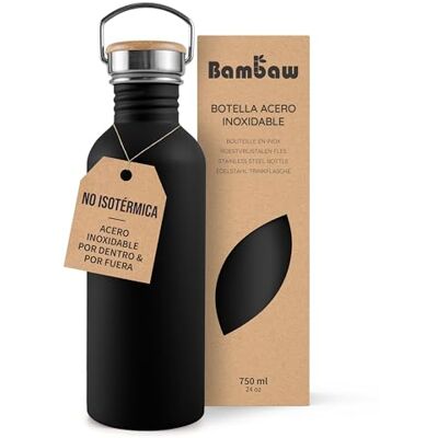 Bambaw Garrafa de água de aço inoxidável 750 ml, não térmica, garrafa de água preta, garrafa reutilizável, garrafa de água de ginásio, garrafa de água 750 ml sem BPA, preto total Bambaw Garrafa de água de aço inoxidável 750 ml, não térmica, garrafa de água preta, garrafa reutilizável, garrafa de água de ginásio, garrafa de água 750 ml sem BPA, preto total