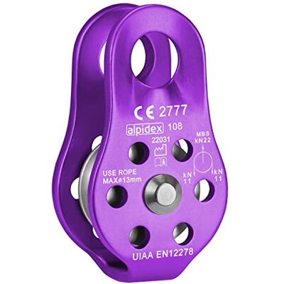 ALPIDEX Polia 22 kN Polia Fixa Bloco de Polia Norma EN12278 Cordas de até 13 mm Diâmetro Polia de Cabo Sistema de Polia a Cabo, Cor: Lilás ALPIDEX Polia 22 kN Polia Fixa Bloco de Polia Norma EN12278 Cordas de até 13 mm Diâmetro Polia de Cabo Sistema de Polia a Cabo, Cor: Lilás