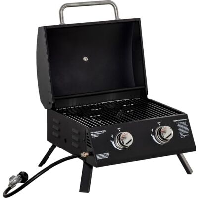 Outsunny Churrasco de mesa a gás dobrável, com tampa, 55 x 46, 5 x 41 cm 2 queimadores, grelha a gás portátil, aço carbono, campismo, piquenique, ar livre, jardim Outsunny Churrasco de mesa a gás dobrável, com tampa, 55 x 46, 5 x 41 cm 2 queimadores, grelha a gás portátil, aço carbono, campismo, piquenique, ar livre, jardim
