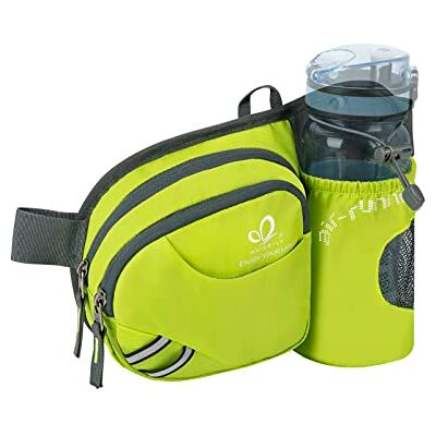 Waterfly Bolsa de cintura corrida desportiva homem mulher com suporte para garrafas bolsa de cintura para correr caminhadas, Verde claro, Médio Waterfly Bolsa de cintura corrida desportiva homem mulher com suporte para garrafas bolsa de cintura para correr caminhadas, Verde claro, Médio