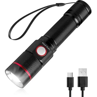 Lepro Lanterna LED recarregável de alta potência USB, lanterna tática super brilhante de alumínio com 5 modos, foco ajustável, IPX4 impermeável, portátil para campismo, ciclismo, caminhadas etc Lepro Lanterna LED recarregável de alta potência USB, lanterna tática super brilhante de alumínio com 5 modos, foco ajustável, IPX4 impermeável, portátil para campismo, ciclismo, caminhadas etc