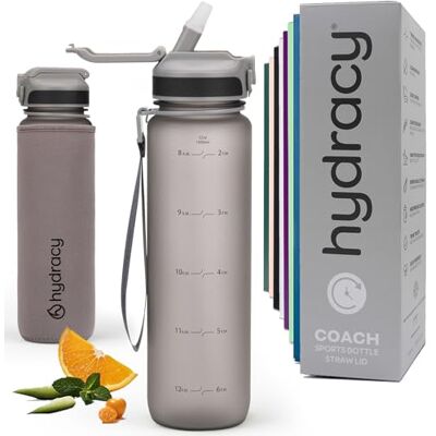 Hydracy Garrafa de água com marcador de tempo e tampa com palhinha 1 L Hydracy Garrafa de água com marcador de tempo e tampa com palhinha 1 L