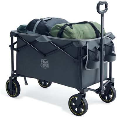 TIMBER RIDGE Carrinho campismo dobrável 200 l com suporte para copos cabo ajustável carro de jardim para todos os terrenos ao ar livre campismo compras pesca carga MAX 150 kg TIMBER RIDGE Carrinho campismo dobrável 200 l com suporte para copos cabo ajustável carro de jardim para todos os terrenos ao ar livre campismo compras pesca carga MAX 150 kg
