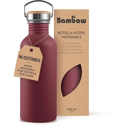 Bambaw Garrafa de água de aço inoxidável 1 litro não térmica, garrafa de água vermelha, garrafa de água ginásio, garrafa de água desporto, garrafa de aço de 1 litro, vermelho cereja Bambaw Garrafa de água de aço inoxidável 1 litro não térmica, garrafa de água vermelha, garrafa de água ginásio, garrafa de água desporto, garrafa de aço de 1 litro, vermelho cereja