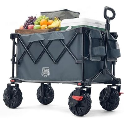 TIMBER RIDGE Carrinho dobrável de praia XXL de 250 L/150 kg carrinho de Carrinho de praia com rodas grandes e travões, transporte dobrável com suporte para bebidas, para campismo, compras, jardim TIMBER RIDGE Carrinho dobrável de praia XXL de 250 L/150 kg carrinho de Carrinho de praia com rodas grandes e travões, transporte dobrável com suporte para bebidas, para campismo, compras, jardim