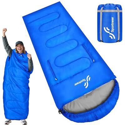 Sportneer Saco de dormir portátil adequado para as 4 estações com orifícios com fecho de correr para braços e pés saco de dormir individual para adultos para caminhadas e viagens, 20 graus, azul Sportneer Saco de dormir portátil adequado para as 4 estações com orifícios com fecho de correr para braços e pés saco de dormir individual para adultos para caminhadas e viagens, 20 graus, azul