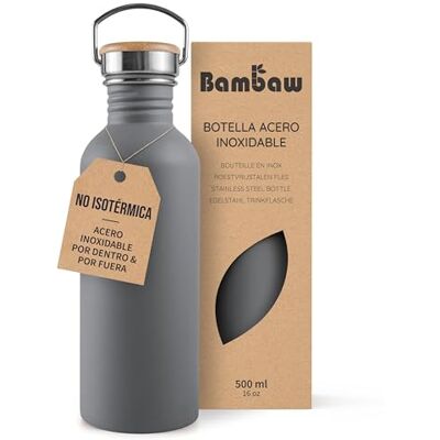 Bambaw Garrafa de água de aço inoxidável 500 ml, não térmica, garrafa de água cinza, garrafa de água para crianças, garrafa de água para ginásio, garrafa de metal, cinzento antracite Bambaw Garrafa de água de aço inoxidável 500 ml, não térmica, garrafa de água cinza, garrafa de água para crianças, garrafa de água para ginásio, garrafa de metal, cinzento antracite