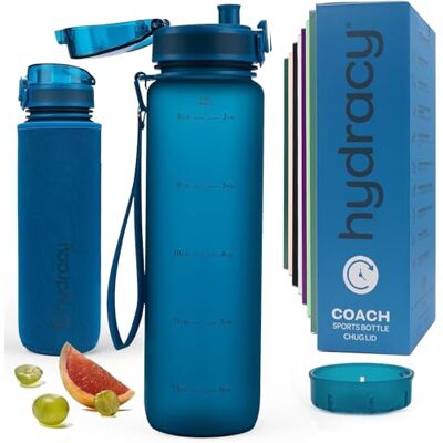 Hydracy Garrafa de água com Marcador de Tempo 1 L Garrafa de água desportiva sem BPA Garrafa de ginásio anti-fugas com capa antitranspirante e coador de infusão Hydracy Garrafa de água com Marcador de Tempo 1 L Garrafa de água desportiva sem BPA Garrafa de ginásio anti-fugas com capa antitranspirante e coador de infusão