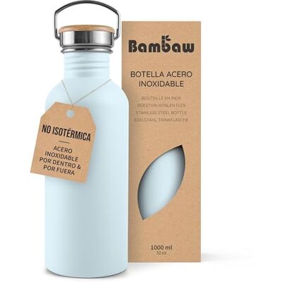 Bambaw Garrafa de água de aço inoxidável 1 litro não térmica, garrafa de água azul claro, garrafa de água para ginásio, garrafa de água desportiva, garrafa de metal, azul celeste Bambaw Garrafa de água de aço inoxidável 1 litro não térmica, garrafa de água azul claro, garrafa de água para ginásio, garrafa de água desportiva, garrafa de metal, azul celeste