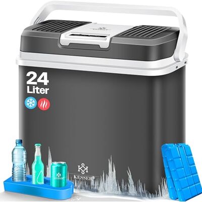 KESSER Geladeira elétrica portátil 24 litros ENFRIA e quente, refrigerador térmico de 12 V e 230 V, mini frigorífico para automóvel e campismo, EEK A++ inclui 2 acumuladores de frio KESSER Geladeira elétrica portátil 24 litros ENFRIA e quente, refrigerador térmico de 12 V e 230 V, mini frigorífico para automóvel e campismo, EEK A++ inclui 2 acumuladores de frio