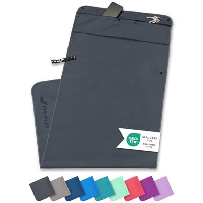 Fit-Flip Toalha Fitness Gym com Compartimento de Zíper + Clip magnético Multifuncional, de Secagem rápida e Leve As Toalhas de Microfibra para Yoga e Ginásio Cinza Escuro Fit-Flip Toalha Fitness Gym com Compartimento de Zíper + Clip magnético Multifuncional, de Secagem rápida e Leve As Toalhas de Microfibra para Yoga e Ginásio Cinza Escuro