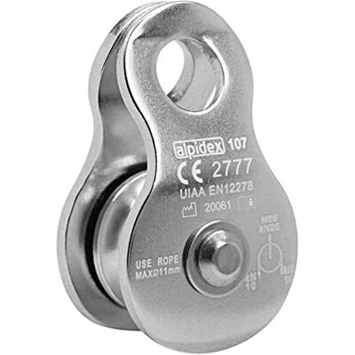ALPIDEX Polia de envio 20 kN Mobile Pulley polia para cordas têxteis de até 11 mm de diâmetro EN12278, cor: Silver ALPIDEX Polia de envio 20 kN Mobile Pulley polia para cordas têxteis de até 11 mm de diâmetro EN12278, cor: Silver