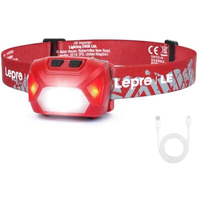Lepro Lanterna frontal LED recarregável 2000lux Lanterna cabeça USB recarregável D500, 6 modos com luz vermelha, impermeável IPX4, frontal para corrida, campismo, passeio Lepro Lanterna frontal LED recarregável 2000lux Lanterna cabeça USB recarregável D500, 6 modos com luz vermelha, impermeável IPX4, frontal para corrida, campismo, passeio