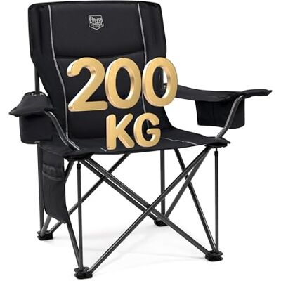 TIMBER RIDGE Cadeira campismo dobrável 200 kg acolchoada assento largo 63 cm com suporte para copos bolsa térmica para praia jardim pesca varanda acampar TIMBER RIDGE Cadeira campismo dobrável 200 kg acolchoada assento largo 63 cm com suporte para copos bolsa térmica para praia jardim pesca varanda acampar