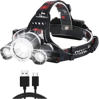 BORUIT RJ3000 Lanterna frontal LED recarregável, 5000 lúmenes, super luminosa, 4 modos de farol LED interior frontal para corrida, campismo, pesca, ciclismo, caminhadas BORUIT RJ3000 Lanterna frontal LED recarregável, 5000 lúmenes, super luminosa, 4 modos de farol LED interior frontal para corrida, campismo, pesca, ciclismo, caminhadas