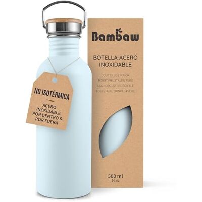 Bambaw Garrafa de água de aço inoxidável 500ml Não Térmica, Garrafa de água azul claro, Garrafa de água para crianças, Garrafa de água para ginásio, Garrafa reutilizável – Azul celeste Bambaw Garrafa de água de aço inoxidável 500ml Não Térmica, Garrafa de água azul claro, Garrafa de água para crianças, Garrafa de água para ginásio, Garrafa reutilizável – Azul celeste
