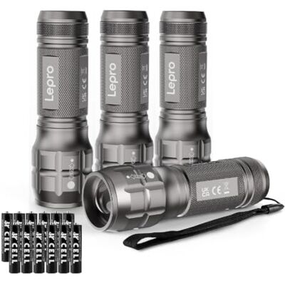 Lepro Lanterna LED LE1000 com zoom 12 AAA incluída, cinzento prateado, 4 Lanterna portátil potente, IPX4 impermeável, tática de alumínio para ciclismo, campismo, caminhadas, emergência, etc Lepro Lanterna LED LE1000 com zoom 12 AAA incluída, cinzento prateado, 4 Lanterna portátil potente, IPX4 impermeável, tática de alumínio para ciclismo, campismo, caminhadas, emergência, etc