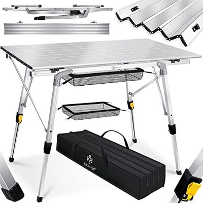 KESSER ® Mesa de campismo dobrável com moldura de alumínio, placa de enrolamento, ajuste de altura, bolsa de transporte com correia, 120 x 70 cm até 30 kg KESSER ® Mesa de campismo dobrável com moldura de alumínio, placa de enrolamento, ajuste de altura, bolsa de transporte com correia, 120 x 70 cm até 30 kg
