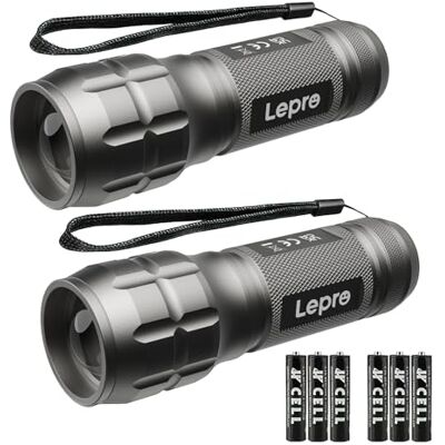Lepro Linterna LED LE1000 con Zoom 6 AAA Incluidas, Gris Plateado, 2PC Lanterna portátil potente, IPX4 impermeável, tática de alumínio para ciclismo, campismo, caminhadas, emergência, etc Lepro Linterna LED LE1000 con Zoom 6 AAA Incluidas, Gris Plateado, 2PC Lanterna portátil potente, IPX4 impermeável, tática de alumínio para ciclismo, campismo, caminhadas, emergência, etc