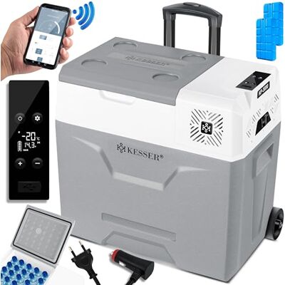 KESSER ® Frigorífico elétrico portátil de compressor de 50 litros, congelador com controlo por APP, ligação USB 12/24 V 230 V, + rodas de haste telescópica, refrigeração até -20°C, Cinzento KESSER ® Frigorífico elétrico portátil de compressor de 50 litros, congelador com controlo por APP, ligação USB 12/24 V 230 V, + rodas de haste telescópica, refrigeração até -20°C, Cinzento