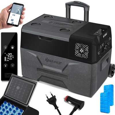 KESSER ® Geladeira elétrica portátil de compressor de 30 litros, congelador com controlo APP, ligação USB 12/24 V 230 V, + rodas com vara telescópica, refrigeração até -20 °C, antracite KESSER ® Geladeira elétrica portátil de compressor de 30 litros, congelador com controlo APP, ligação USB 12/24 V 230 V, + rodas com vara telescópica, refrigeração até -20 °C, antracite