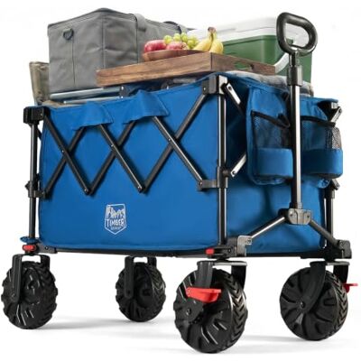 TIMBER RIDGE Carrinho dobrável de praia XXL de 250 L/150 kg carrinho de Carrinho de praia com rodas grandes e travões, transporte dobrável com suporte para bebidas, para campismo, compras, jardim TIMBER RIDGE Carrinho dobrável de praia XXL de 250 L/150 kg carrinho de Carrinho de praia com rodas grandes e travões, transporte dobrável com suporte para bebidas, para campismo, compras, jardim
