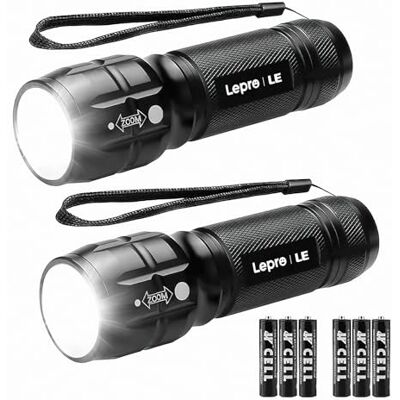 Lepro Lighting EVER Lanterna LED de Alta Potência LE1000, Lanterna LED Portátil com Zoom, IPX4 Impermeável, Lanterna Tática Militar para Ciclismo, Camping, Caminhadas, etc. 3 Pilhas AAA Incluídas【2 Lepro Lighting EVER Lanterna LED de Alta Potência LE1000, Lanterna LED Portátil com Zoom, IPX4 Impermeável, Lanterna Tática Militar para Ciclismo, Camping, Caminhadas, etc. 3 Pilhas AAA Incluídas【2