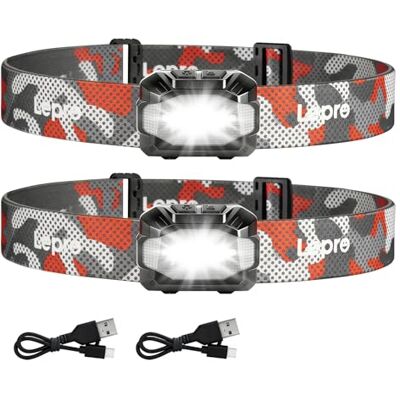 Lepro Lanterna frontal LED recarregável, frente dupla opção USB ou AAA 2 10 modos de luz com luz vermelha, impermeável IPX4, lanterna cabeça para campismo, excursão, reparações, pesca Lepro Lanterna frontal LED recarregável, frente dupla opção USB ou AAA 2 10 modos de luz com luz vermelha, impermeável IPX4, lanterna cabeça para campismo, excursão, reparações, pesca