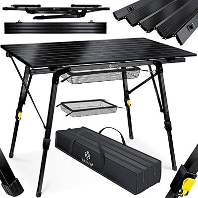 KESSER ® Mesa de campismo dobrável com estrutura de alumínio e altura ajustável, incl. Bolsa de transporte com alça, 90 x 53 cm, até 30 kg, preto KESSER ® Mesa de campismo dobrável com estrutura de alumínio e altura ajustável, incl. Bolsa de transporte com alça, 90 x 53 cm, até 30 kg, preto